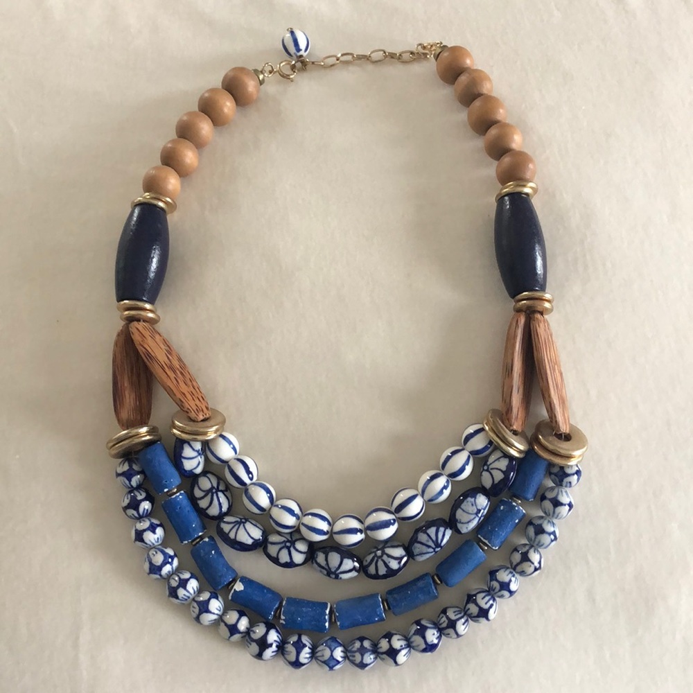 Anthropologie Blue and White Beaded Necklace